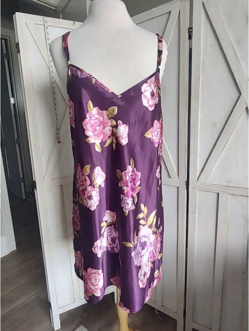 Morgan Taylor Purple Floral Satin Nightgown  L/XL Free Robe (damaged) #romance